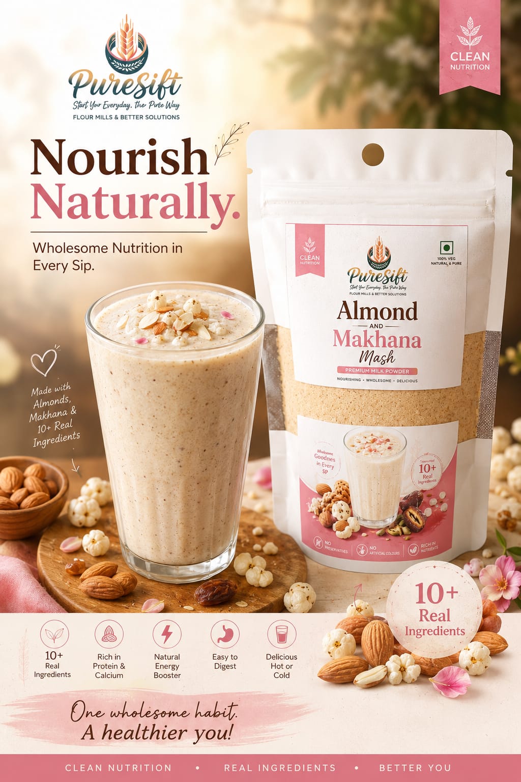 PureSift Almond And Makhana Mash - Milk Powder